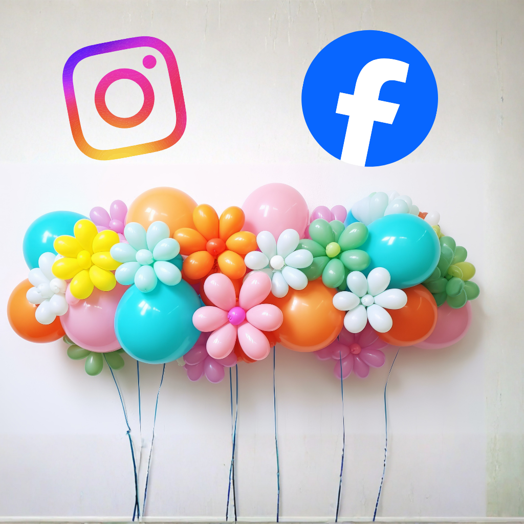 balloons with social icons above